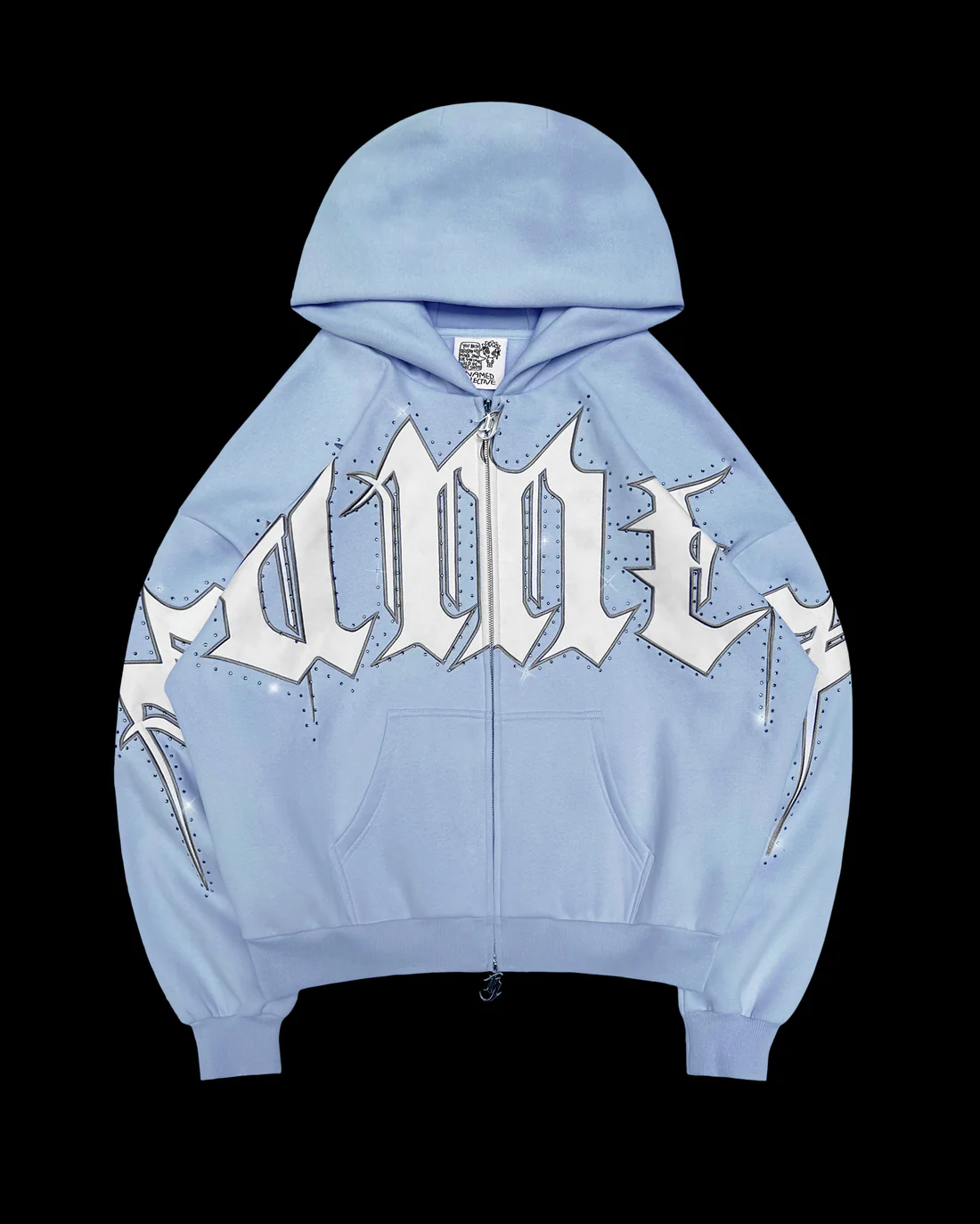 MONSTER RHINESTONE ZIP HOODIE BABY BLUE