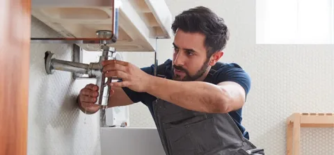A plumber is fixing the pipe